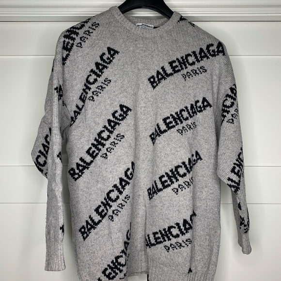 Balenciaga Gray and Black Diagonal Logo Sweater - Picture 1 of 7